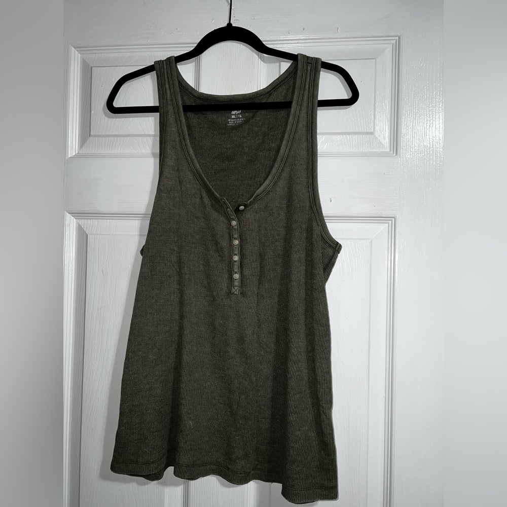 Olive Green Aerie Buttoned Tank Top.